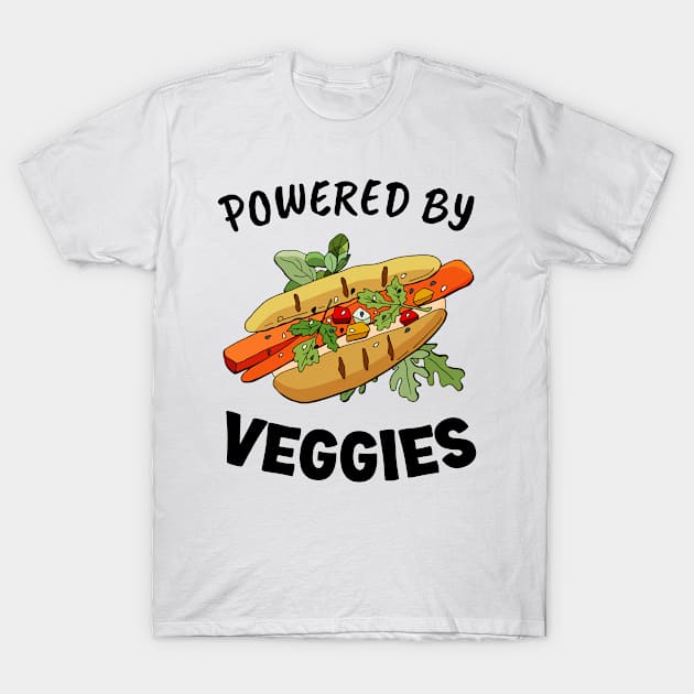 Powered By Veggies Vegan Hot Dog T-Shirt by Whimsical Frank